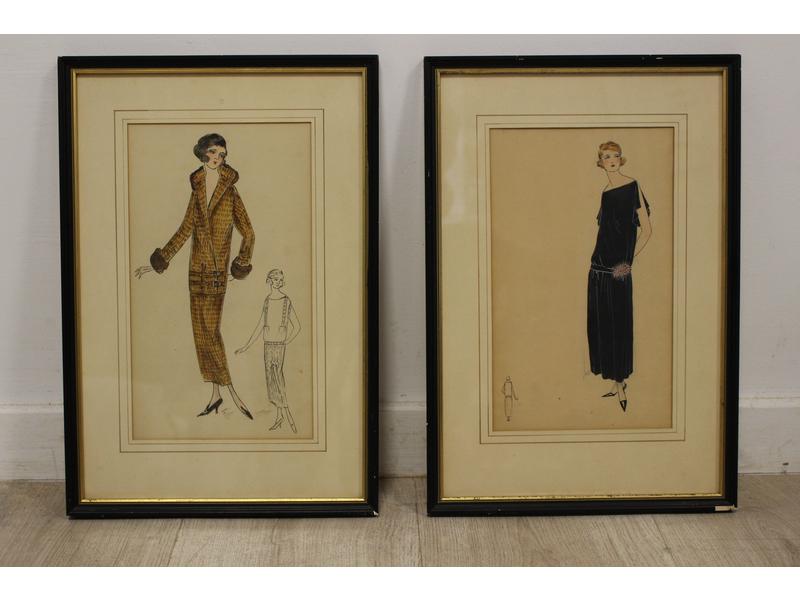 DEUX DESSINS de mode, vers 1920.