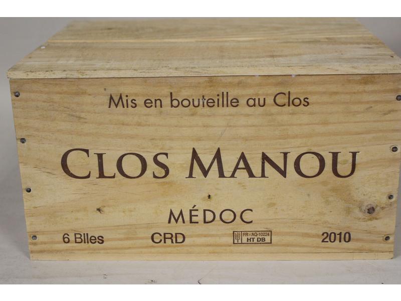 6 blles CLOS MANOU, Médoc, 2010, CBO NI