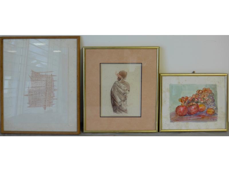 LOT DE TROIS DESSINS ET AQUARELLES