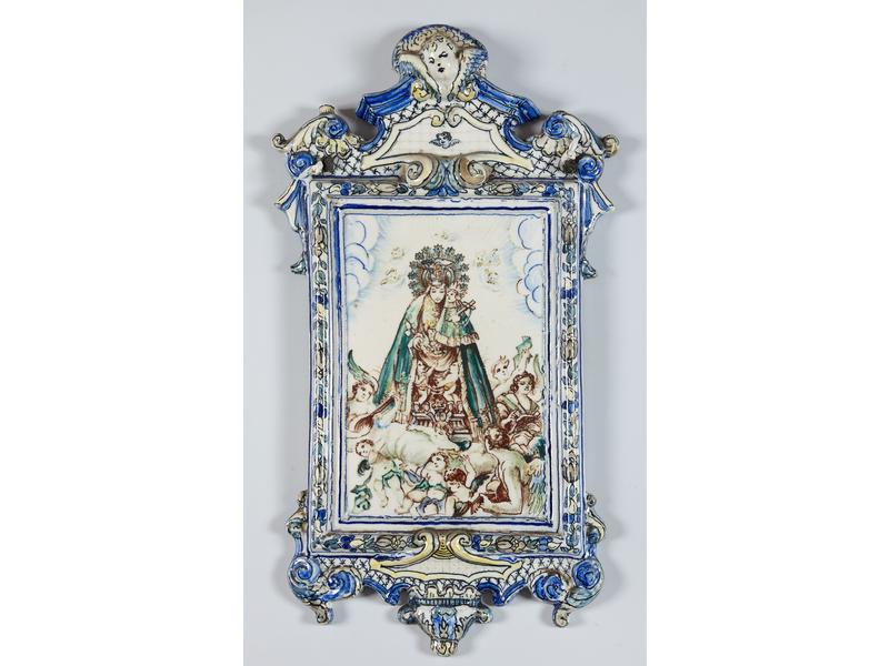 PLAQUE VAUTIVE en faïence émaillée polychrome...