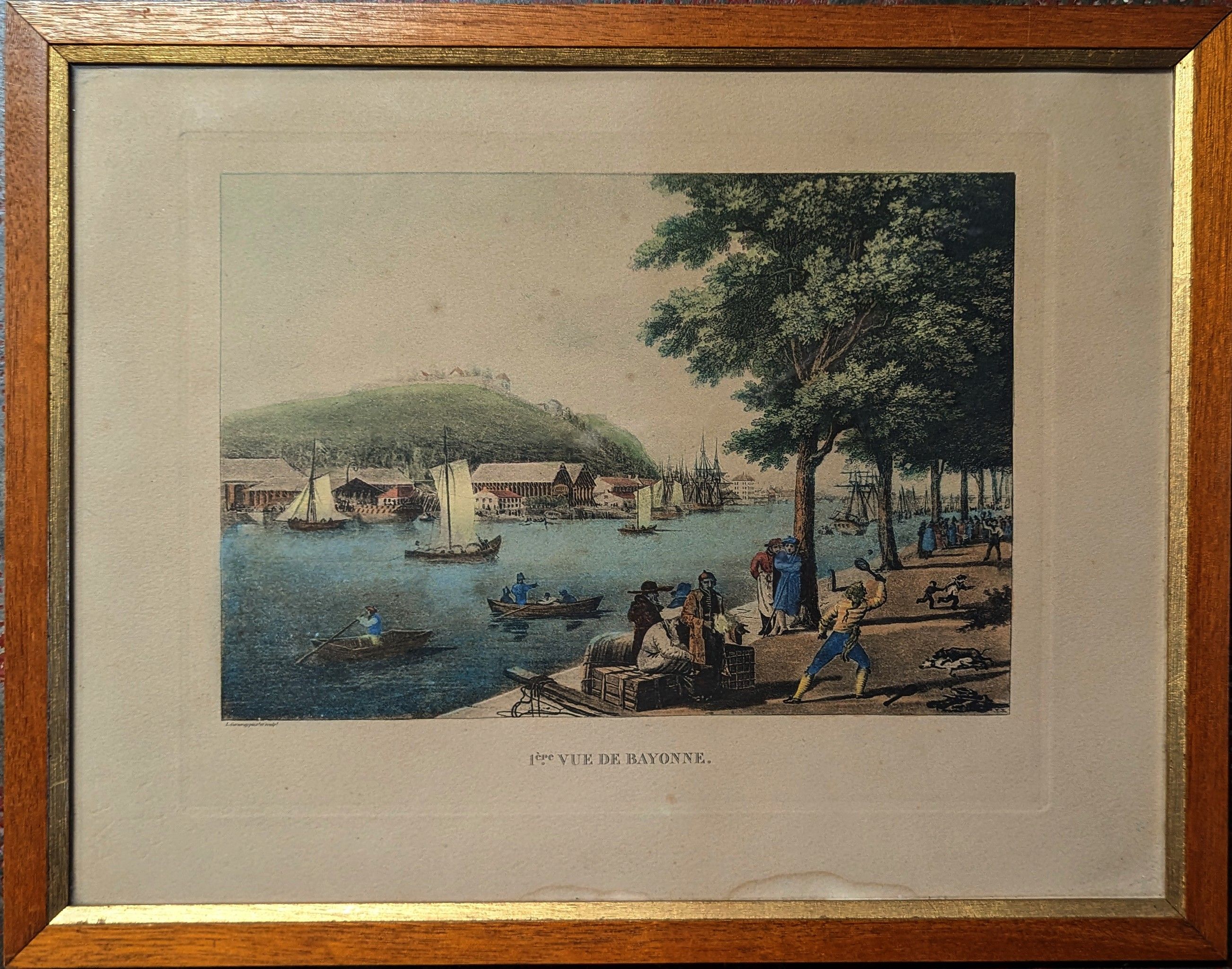 GRAVURE en couleurs " 1ère vue de Bayonne"...