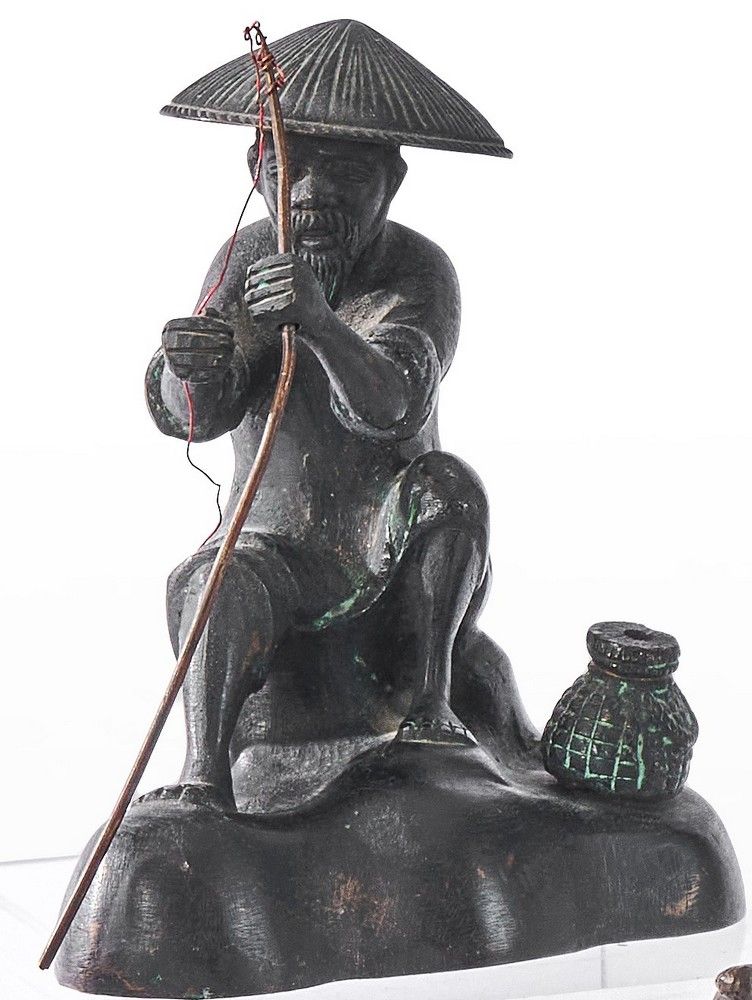 Pêcheur asiatique au chapeau