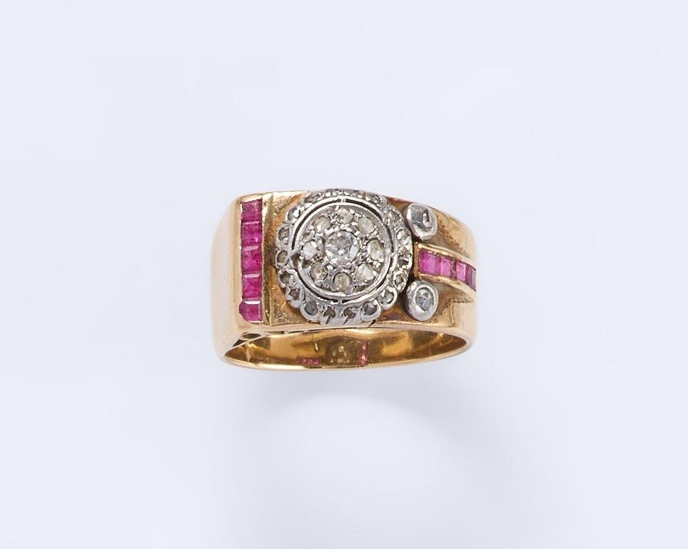 BAGUE TANK en or jaune (750) ornée d'un châton...