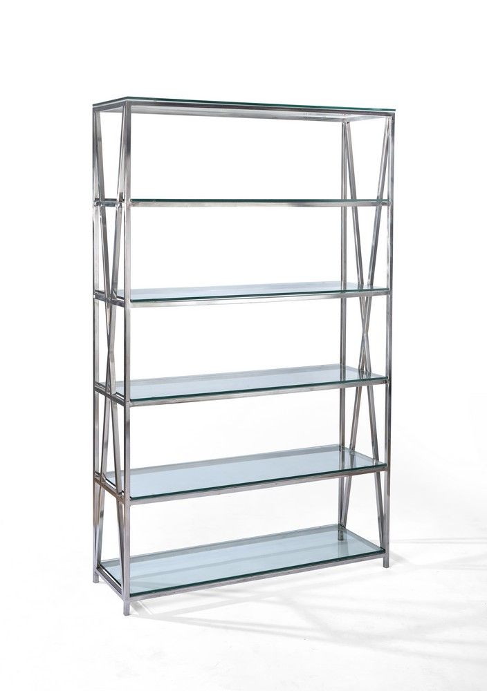 ETAGERE en métal chromé et plaques de verre...