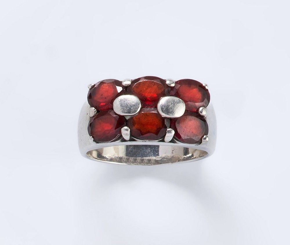 BAGUE jonc en argent (950) sertie de six...