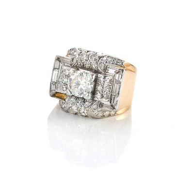 BAGUE TANK en or jaune (750) et platine (850)...