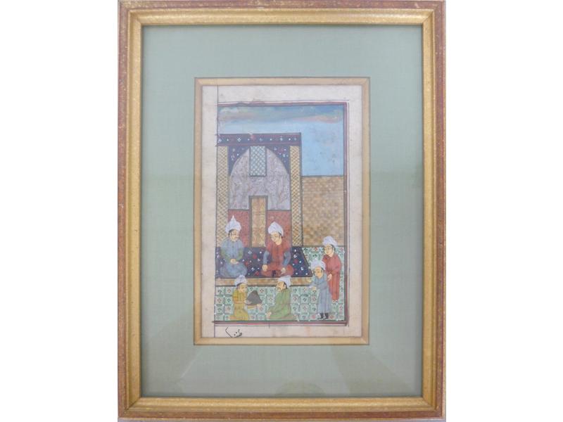 MINIATURE persane gouachée figurant six dignitaires...