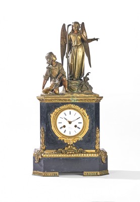 PENDULE BORNE en marbre noir et bronze doré...