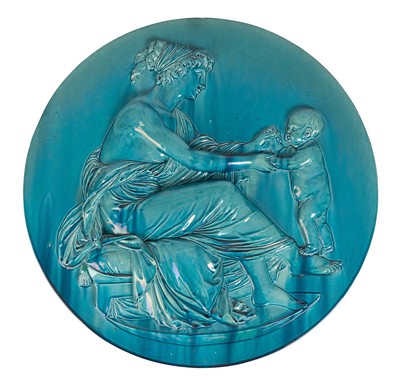 GRAND MEDAILLON en céramique émaillée bleue...