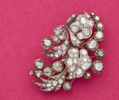 GRANDE BROCHE TREMBLEUSE en argent doré sertie...