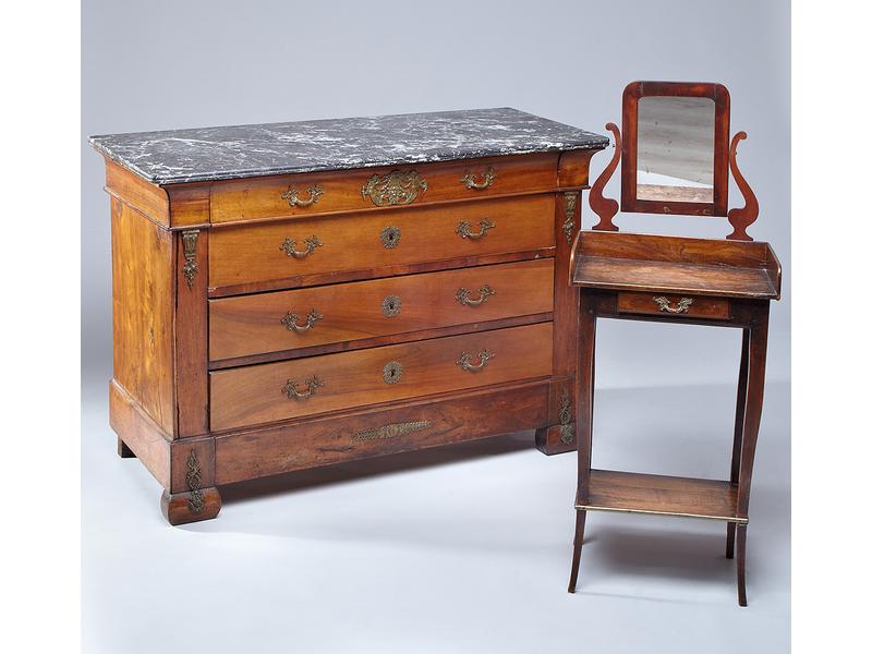 TABLE DE TOILETTE en noyer avec miroir en...