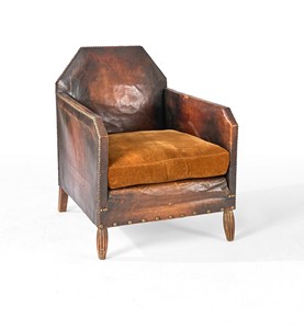 FAUTEUIL TYPE CLUB à dossier plat à pans...